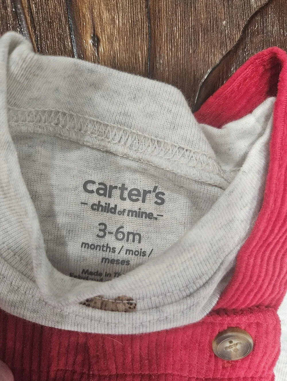 NWT Infant 3-6 Months Red Cord Overalls With Long Sleeve Teddy Bear Shirt